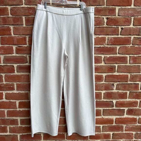 Eileen Fisher $228 Boiled Wool Jersey Pleated Wide-Leg Pant in Chalk size XL - Picture 2 of 7